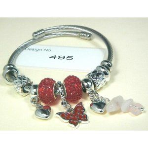 Rose Quartz   Gemstone-Bangle-Bracelet-European Style large hole Beads- #495